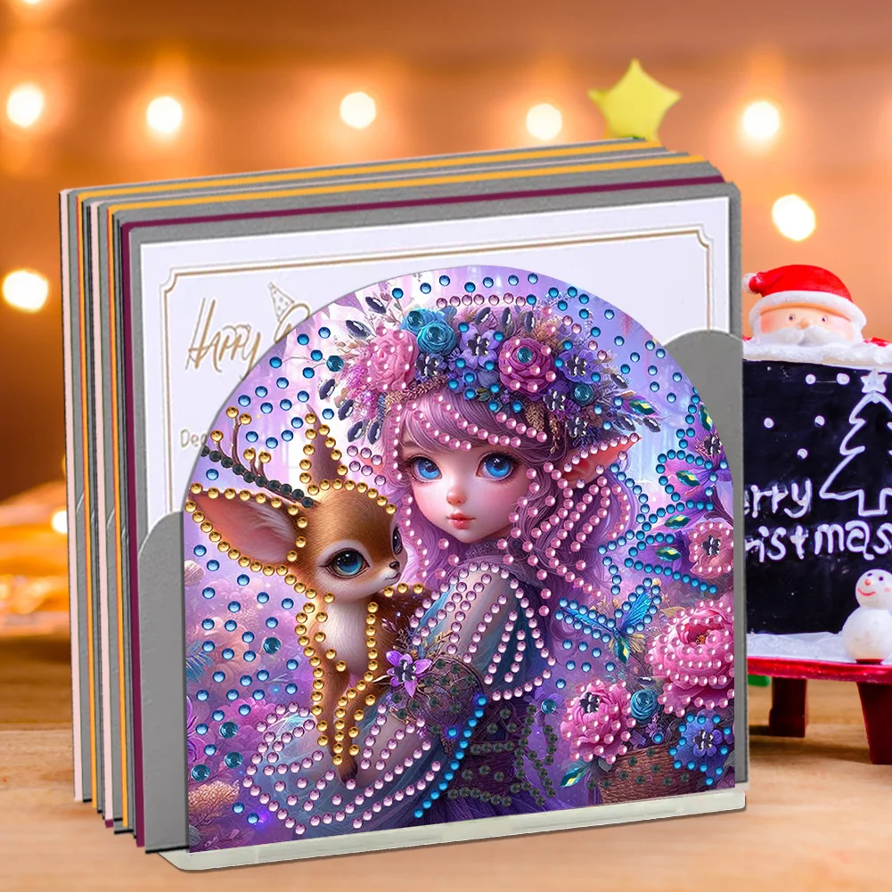 Elf Girl Acrylic DIY 5D Diamond Art Painting Napkin Holder Set Home Table Decor