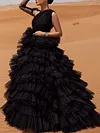 One-Shoulder Solid Color Split-Joint Mesh Evening Maxi Dress