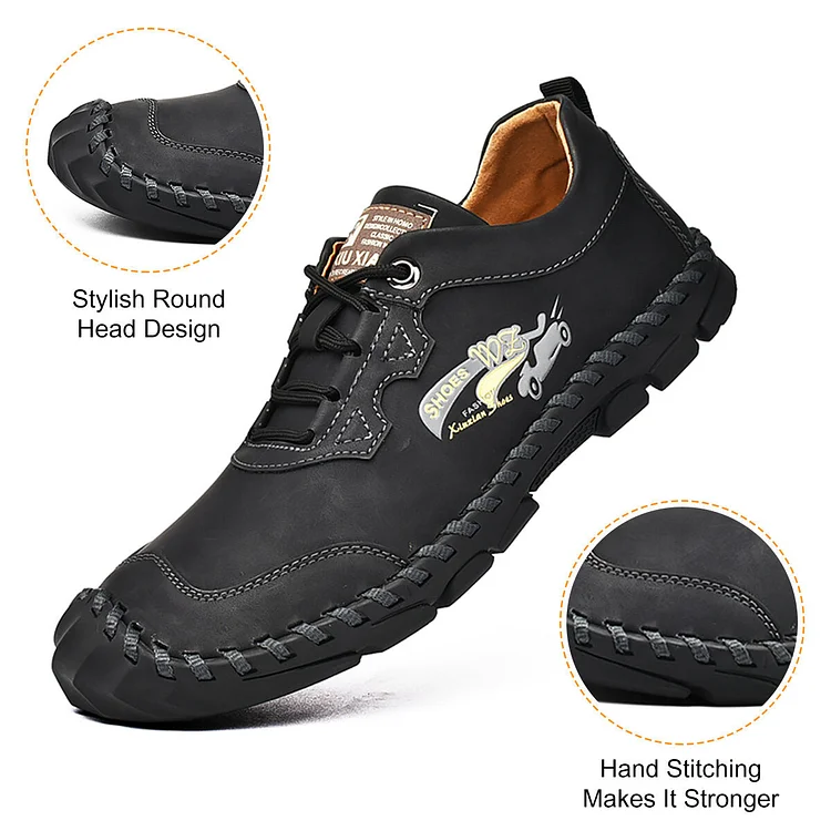 Men Hand Stitching Outdoor Toe Protective Slip Resistant Cow Leather Shoes