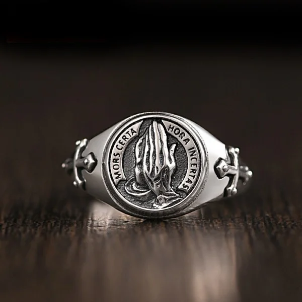 Sterling Silver Crossed Praying Hands Ring