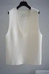 Deep V-neck Loose Pure Merino Wool Knitted Vest--Dark gray/White