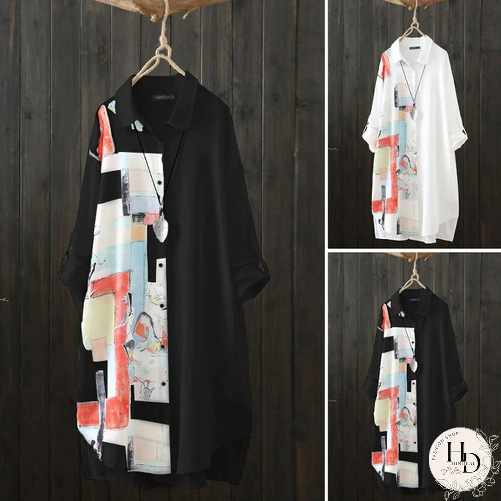 ZANZEA Women Autumn Long Sleeve Vintage Long Tops Loose Shirts Dress Irregualr Chiffon Blouse