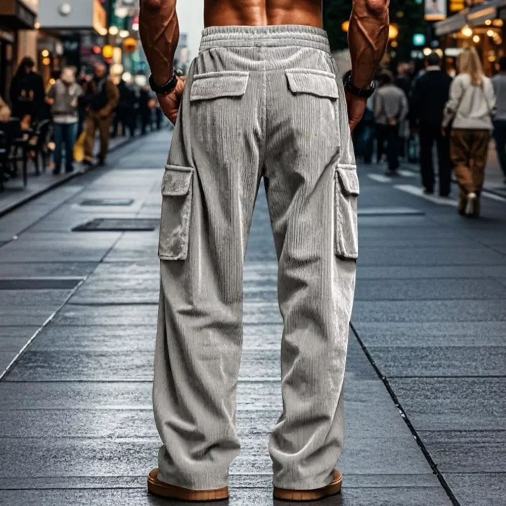 Corduroy Straight Wide-leg Cargo Pants-inspireuse