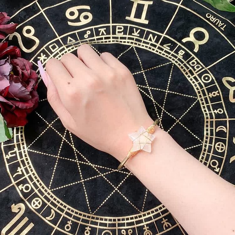 Gold Wire Wrapped Star Shape Gemstone Bracelet-Clear Crystal