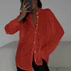 Women's Shiny Sequin Thin Lapel Long Sleeve T-Shirt Top