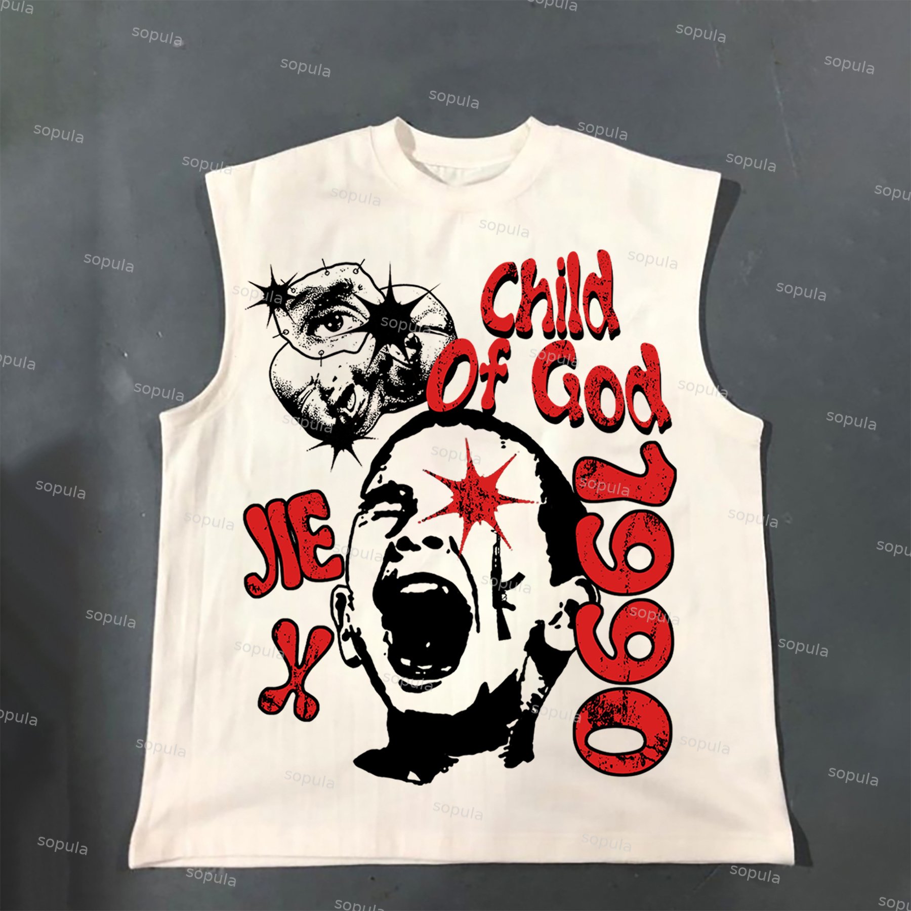 Sopula Retro Child Of God 1990 Print Cotton Casual Tank Top - SOPULA