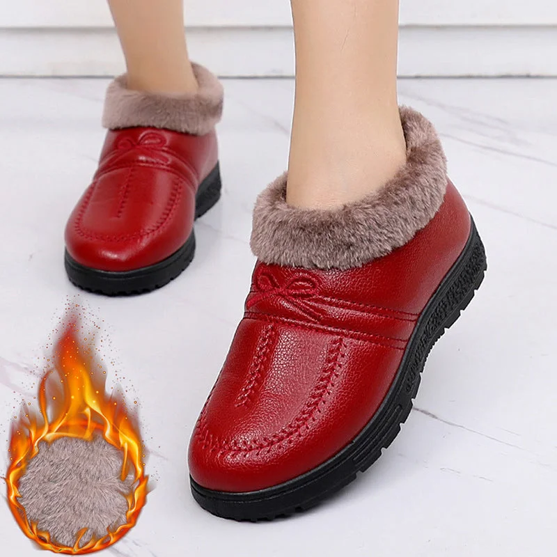 Women's Winter Warm Fleece Flat Flat Non-Slip PU Waterproof Cotton Shoes