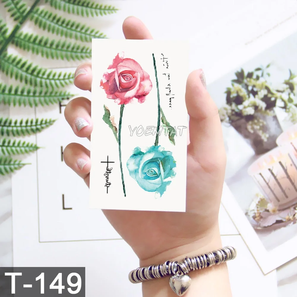 Waterproof Temporary Tattoo Sticker Rose Flower Bow Colorful Feather Planet Flash Little Tatoo Girl Cute Body Art Fake Tatto Man