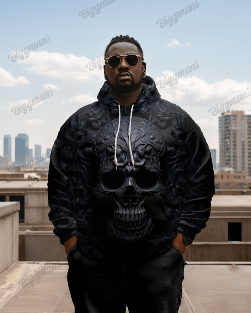 Men's Big and Tall Gothic 3D Skull Print Long Sleeve Hoodie