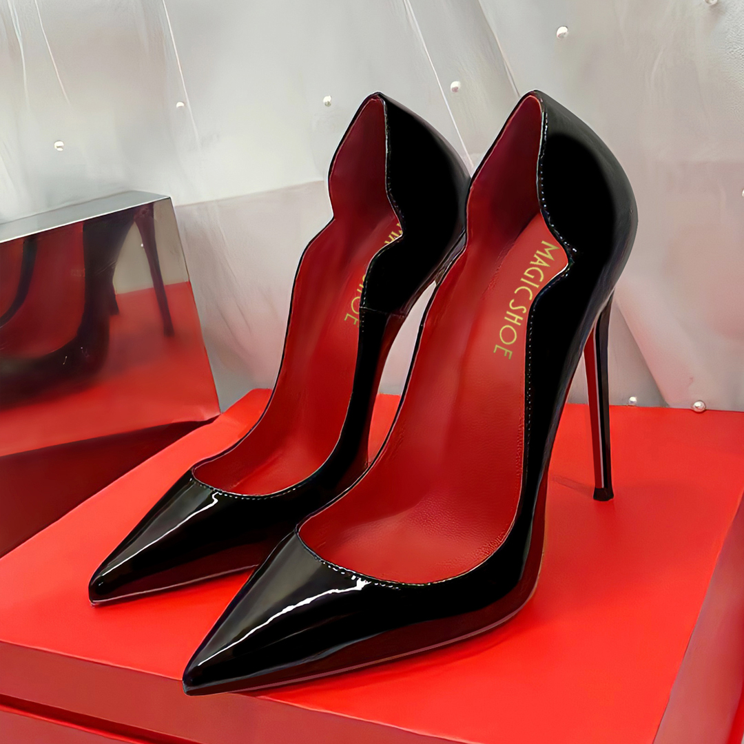 12cm Black Extra Thin Heels Red Sole High Heels Super Shallow Mouth