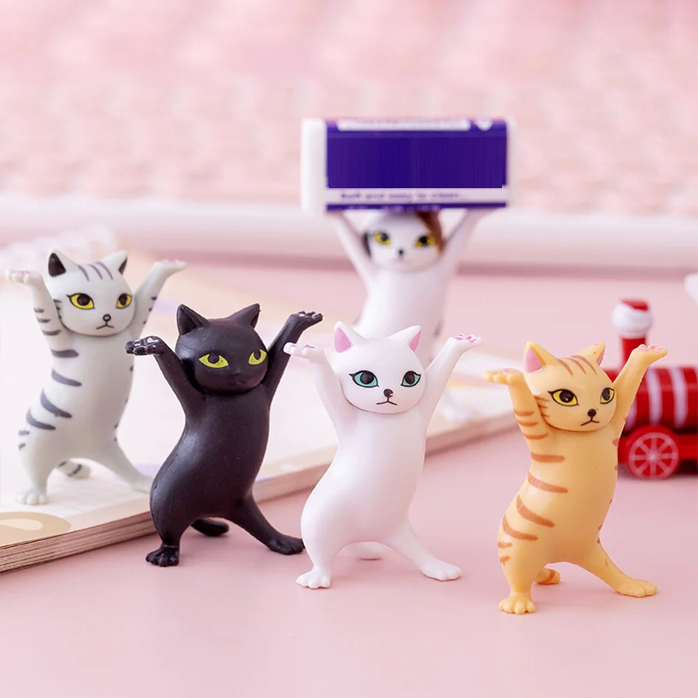 Cartoon Cat Pen Holder Resin Dancing Kitten Sculpture Office Home Decor