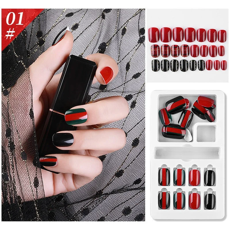 Dropshipping Artificial False Press On Nail Tips Set for Decorated Short Nails Art Fake Tip Full Cover Designed with Box Kit