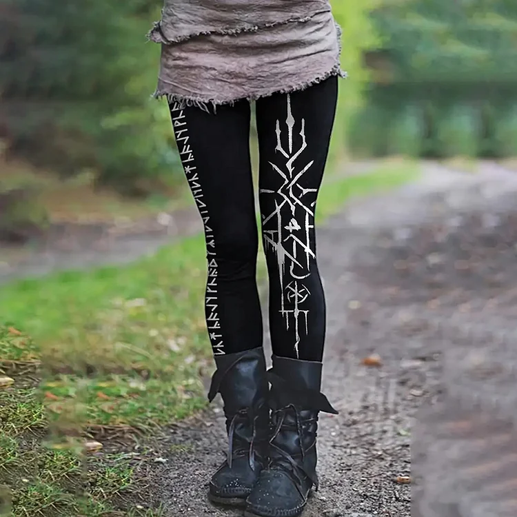 Comstylish Tribal Viking Text Totem Printed Leggings