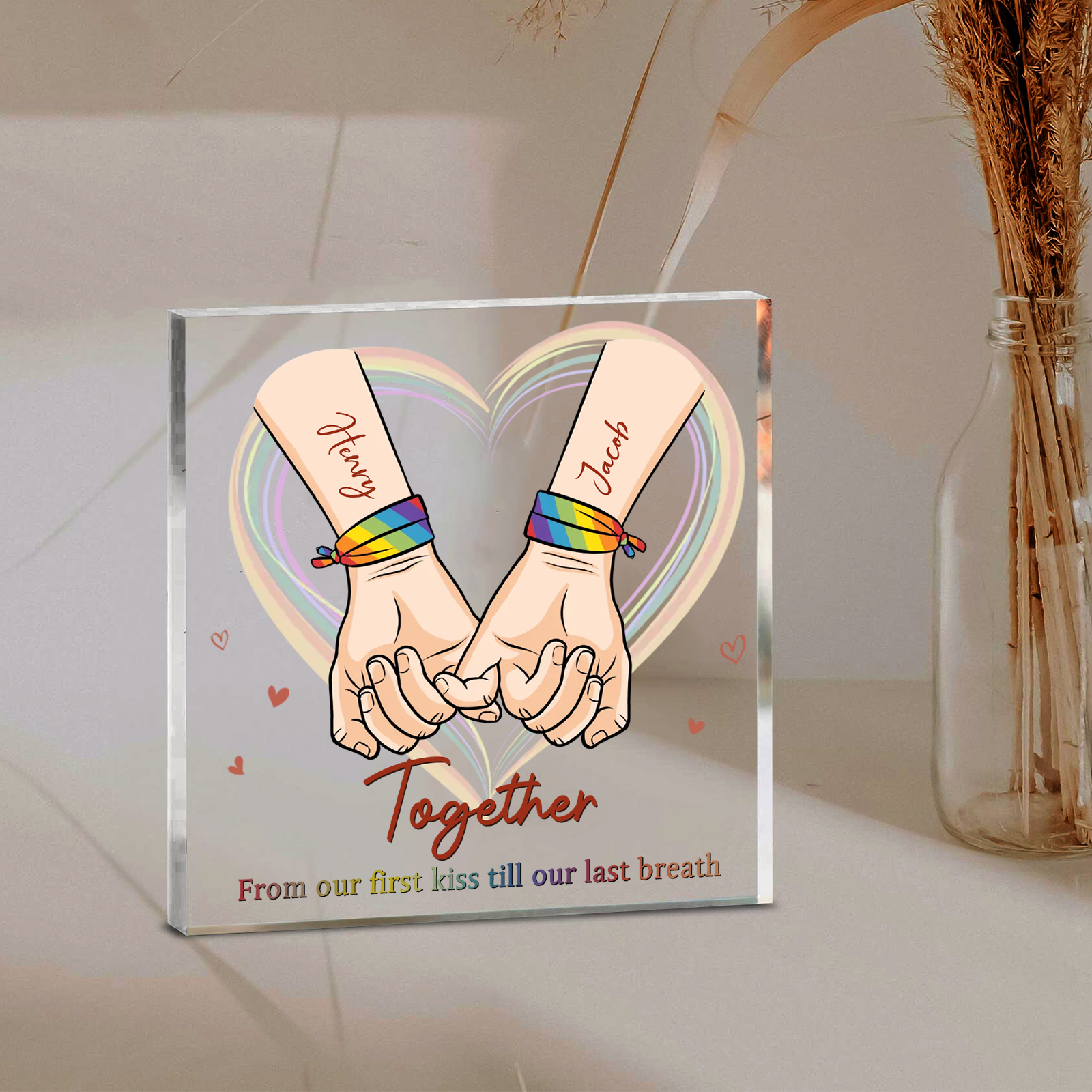 Personalised Acrylic Square Keepsake Custom 2 Names & 2 Texts Pinky Swear Rectangle Plaque Gift for Couples-Jessemade AU