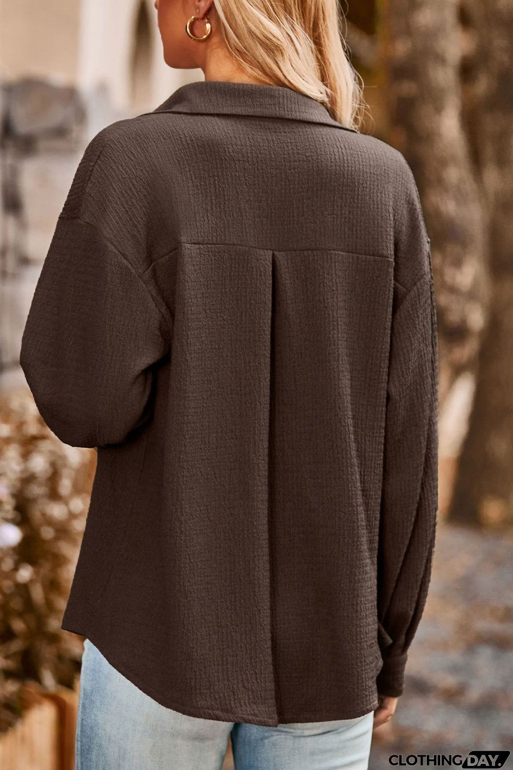 Twisted Collared Neck Long Sleeve Shirt