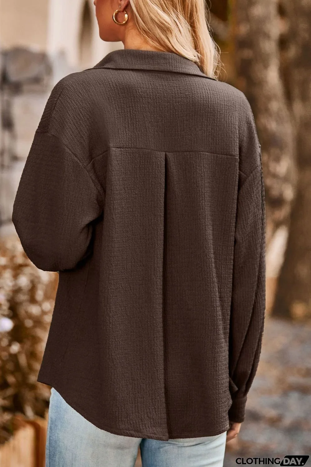 Twisted Collared Neck Long Sleeve Shirt