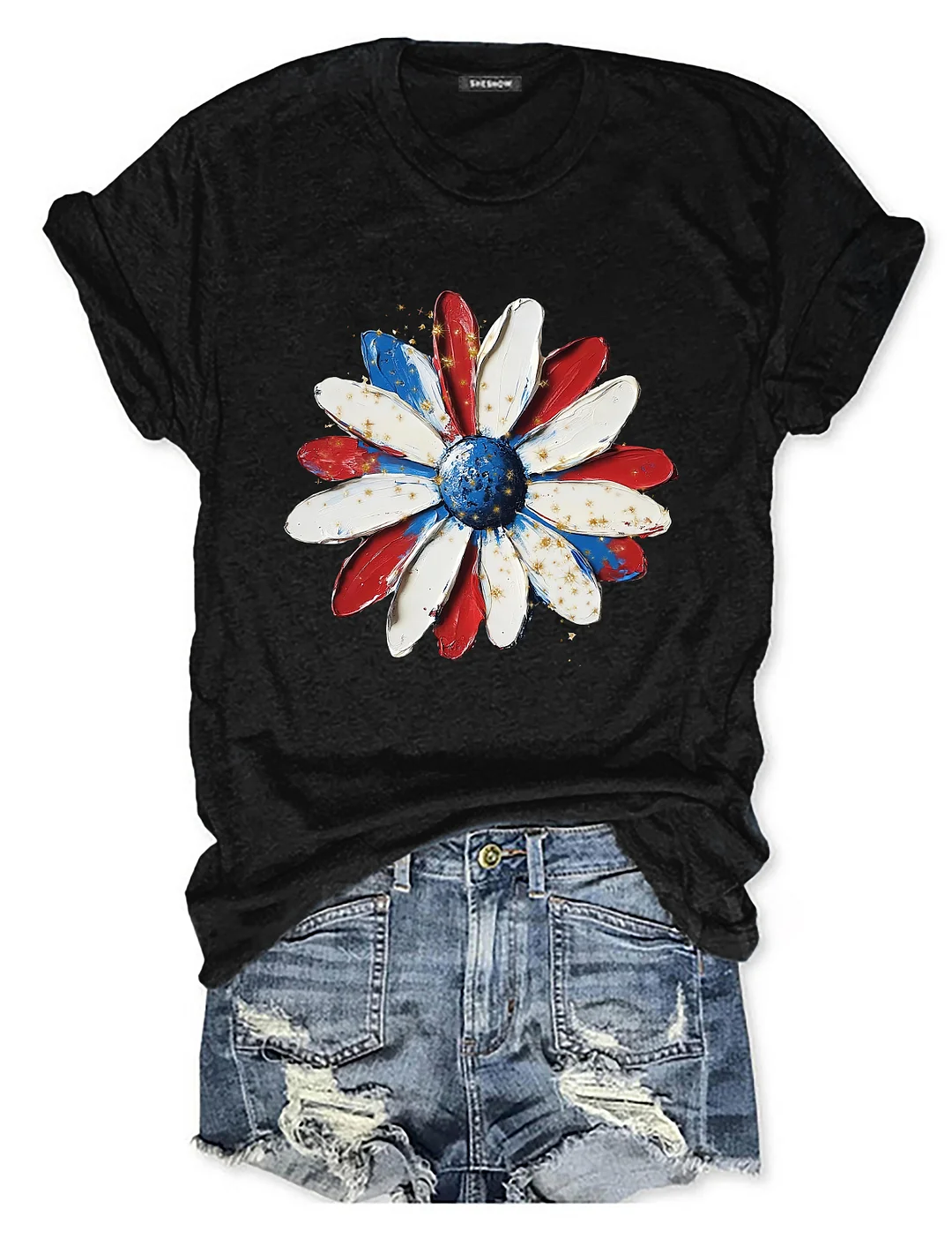 Patriotic Painted Daisy Handpainted T-shirt