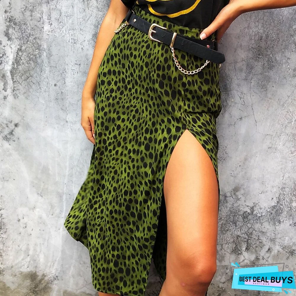 Women's Skirt Midi Polyester Black Purple Brown Green Skirts Summer Split Print Without Lining Fashion Holiday Vacation S M L