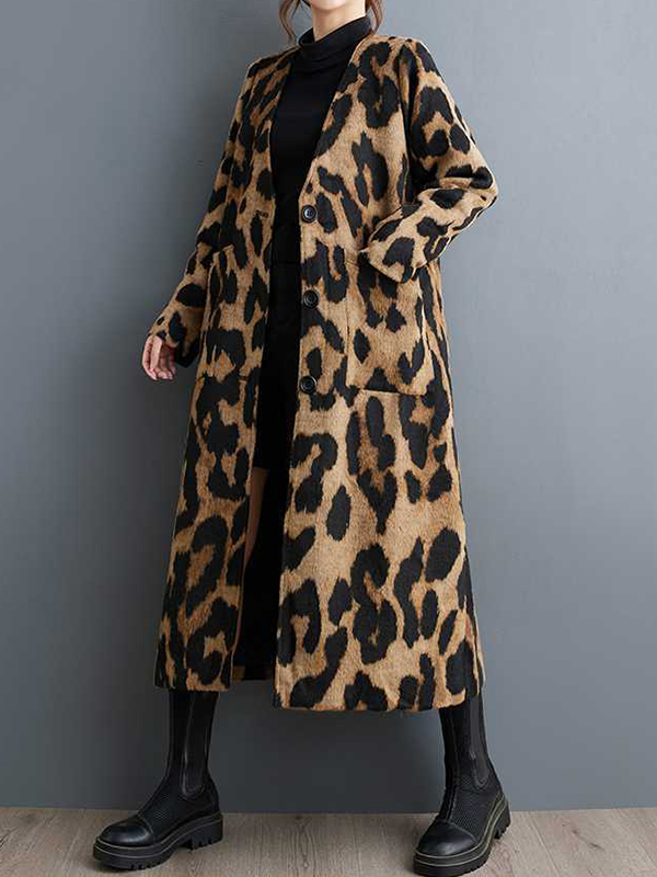 Loose Vintage Leopard Double-layered Wool Jacket