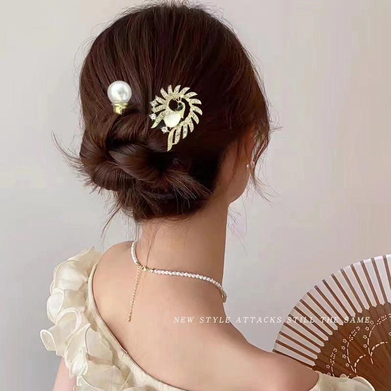 Women’s Minimalist Peacock Feather Flower Alloy Plating Inlay Rhinestones Hair Band