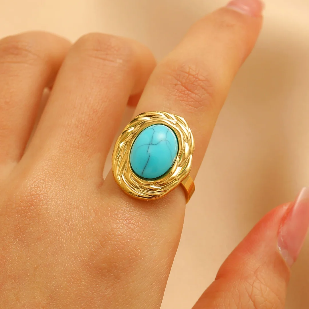 Turquoise/Tiger Eye Gold-Plated Open End Ring