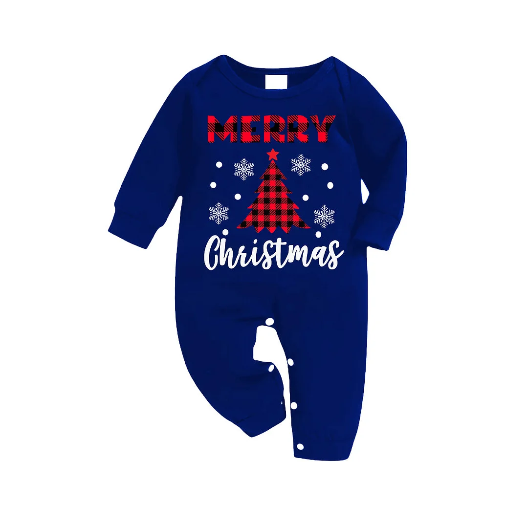 Plaid Christmas Tree Pattern Blue Long Sleeves with Blue&White&Black Plaid Pants Family Matching Pajamas