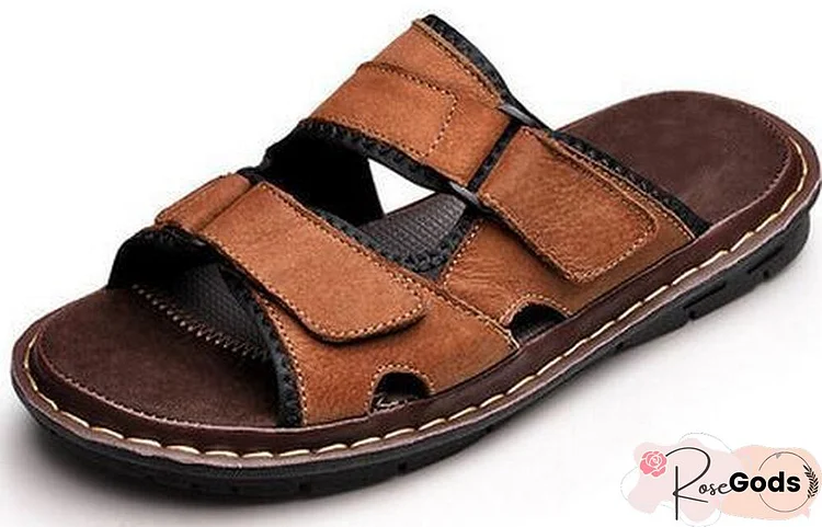Men Cow Genuine Leather Sandals Slides Slippers Flats Summer Beach Shoes