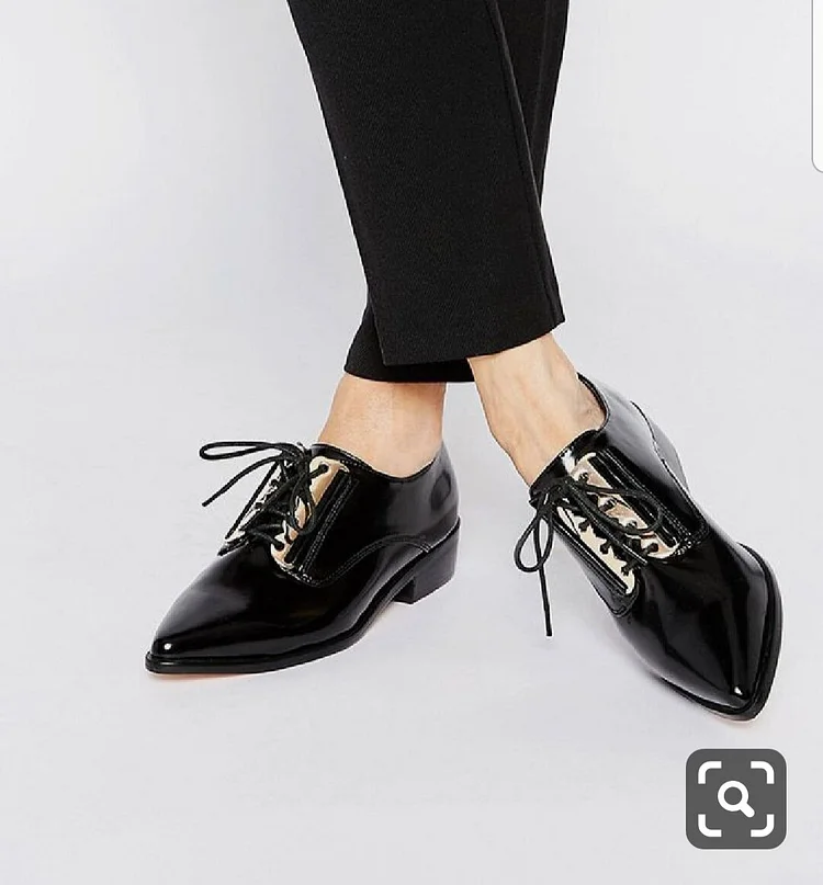 Black Patent Leather Pointy Toe Custom Made Oxfords Vdcoo