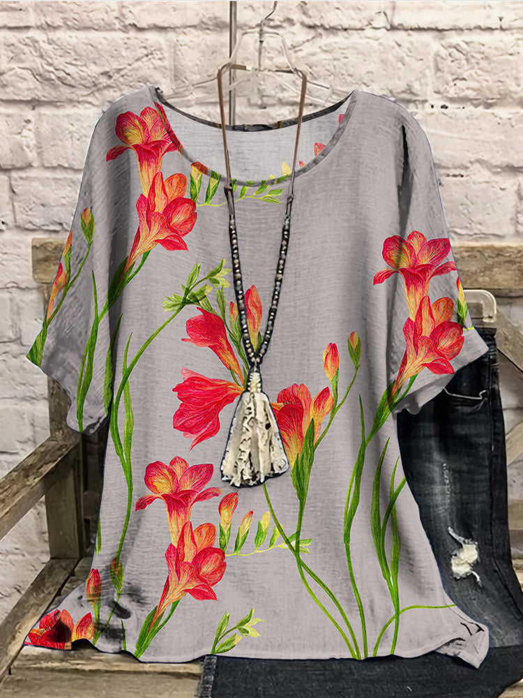 Women Long Sleeve V-neck Graphic Floral Printed Top