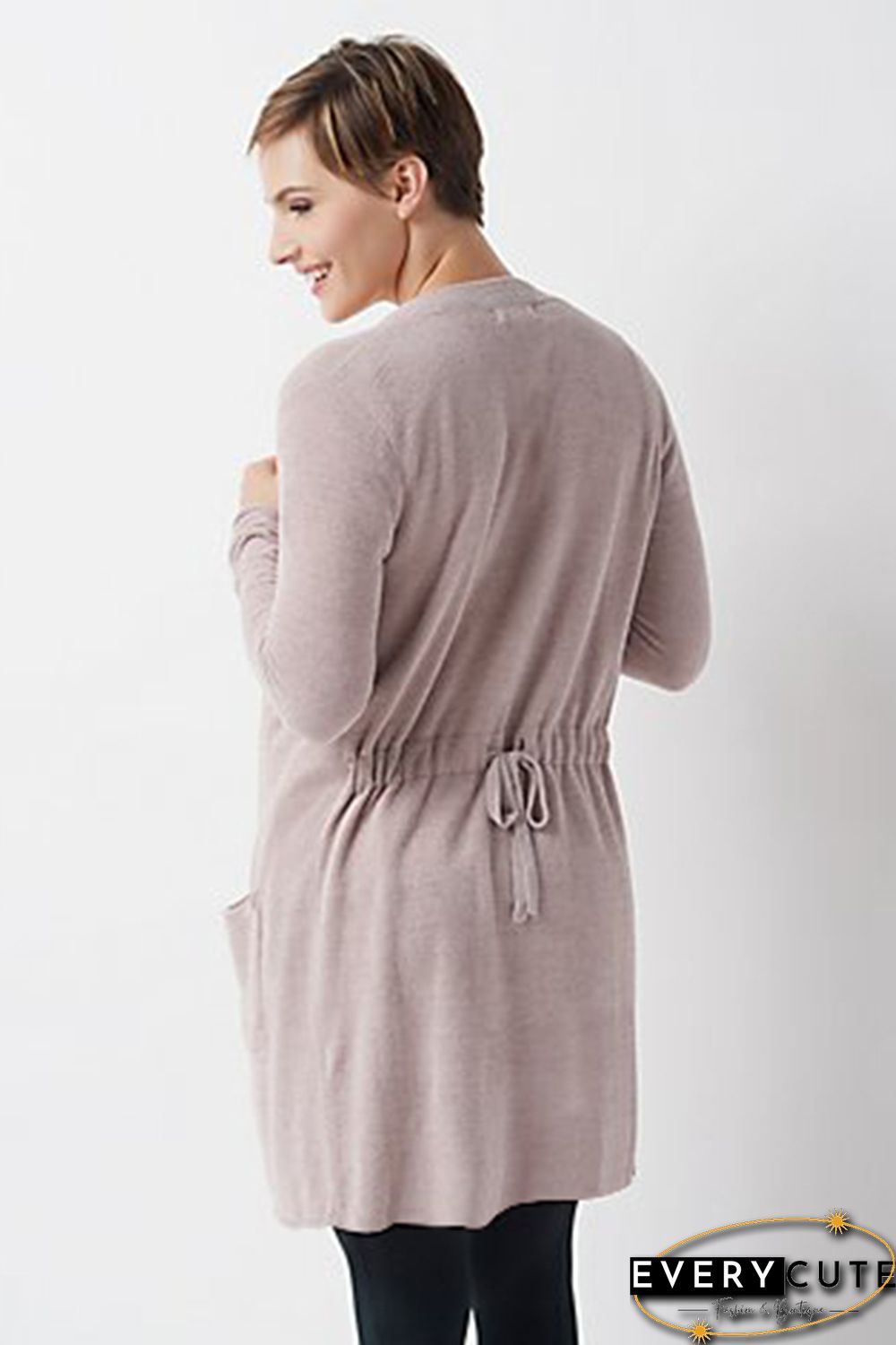 Pink Tunic Back Open Front Cardigan with Pockets