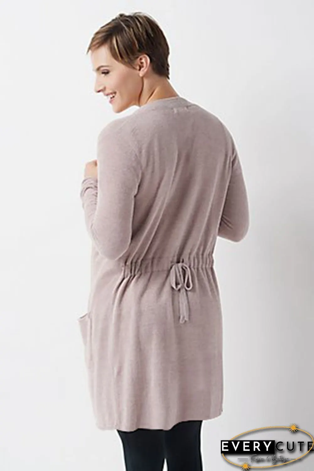 Pink Tunic Back Open Front Cardigan with Pockets