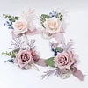 10PCS Morandi Pink Corsage Boutonniere Wrist Artificial Flower Wedding Catering Bridal Groom Guests Bouquets