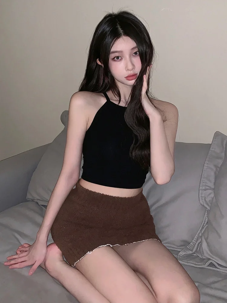 Uveng Uveng Desire Wind Hot Girl Hang Neck Condole Belt Small Vest Female 2023 Summer Slim Sexy Wear Outside With A Bottom Shirt Jacket