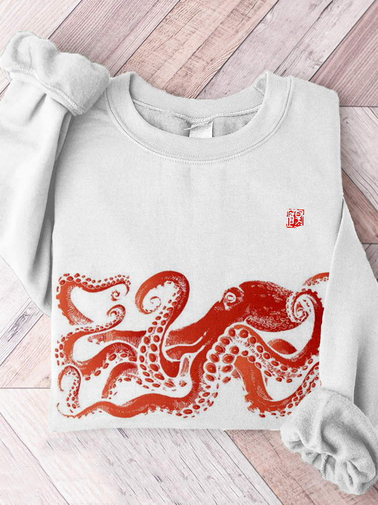 Octopus Art Pattern Crewneck Comfy Sweatshirt wearshes
