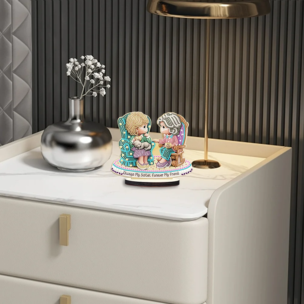 DIY Precious Moments Crystal Diamond Ornament Wooden Point Drilling Ornament Kids Gift(Single Side)