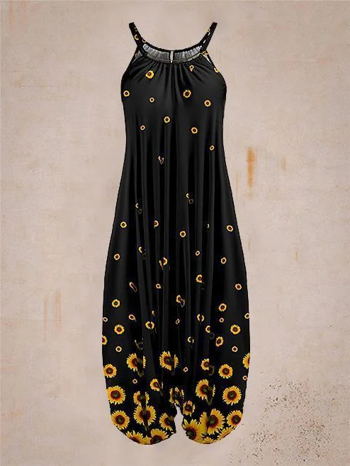 Ladies Summer Print Sleeveless Harem Jumpsuit