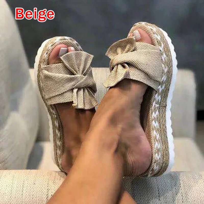 2020 Leopard Bow Sandals Summer Flat Shoes Sliippers Butterfly-knot Shoes Women Designers Wedge Heel Ladies Beach Party Sandals