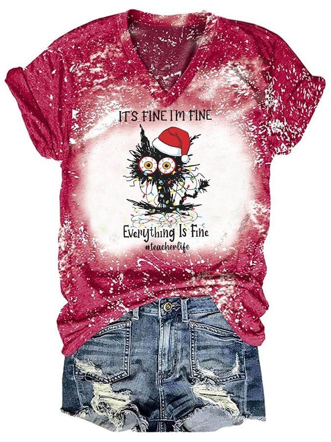 Fashion Tie Dye Cat Print Short Sleeve T-Shirt