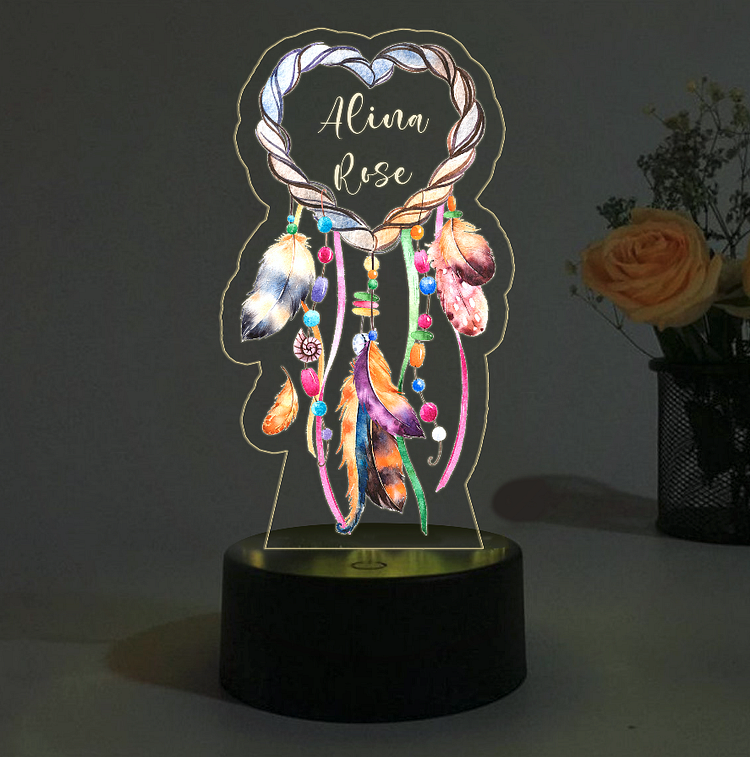 Bedside lamp Amour heart and feather LED Personalized colored lights