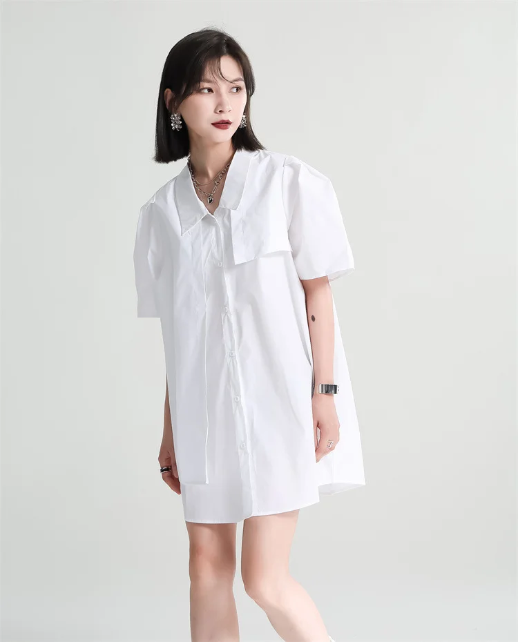 Irregular Solid Color Ruffle Short Sleeve Mini Dress - yankia