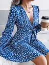 Bohemia Floral Printed Bandage V-Neck Long Sleeves A-Line Mini Dress