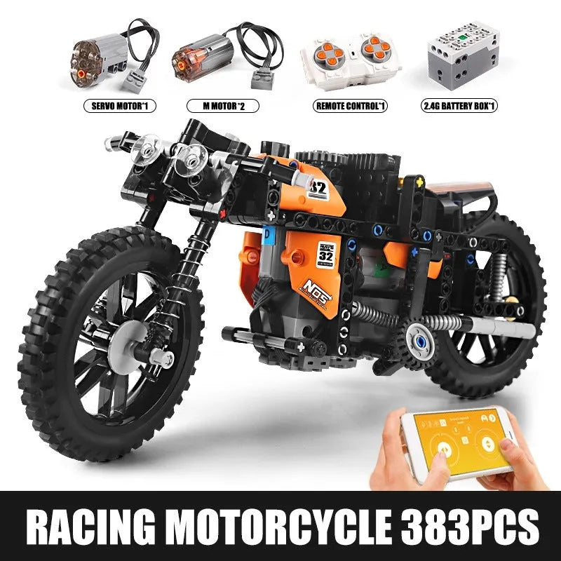 MOC APP Motorized RC Racing Motorcycle Bricks Toys 23005