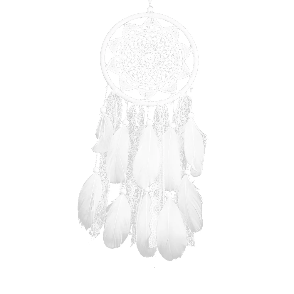 White Dream Catcher Wooden Beads Lace Pendant Feather Wind Chime (MS6060)