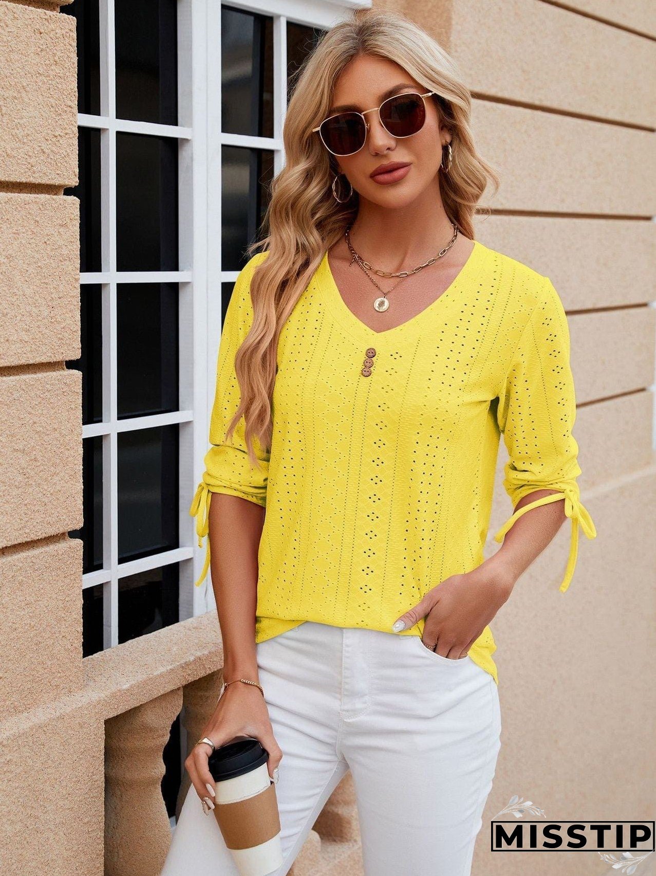 Short Sleeve Mock Neck T-Shirt with Side Slits