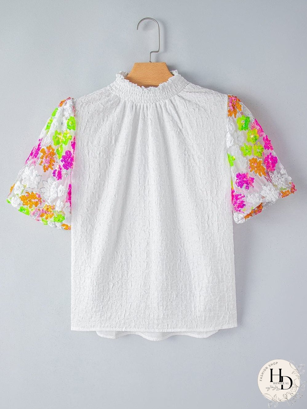 White Embroidered Puff Sleeve Top