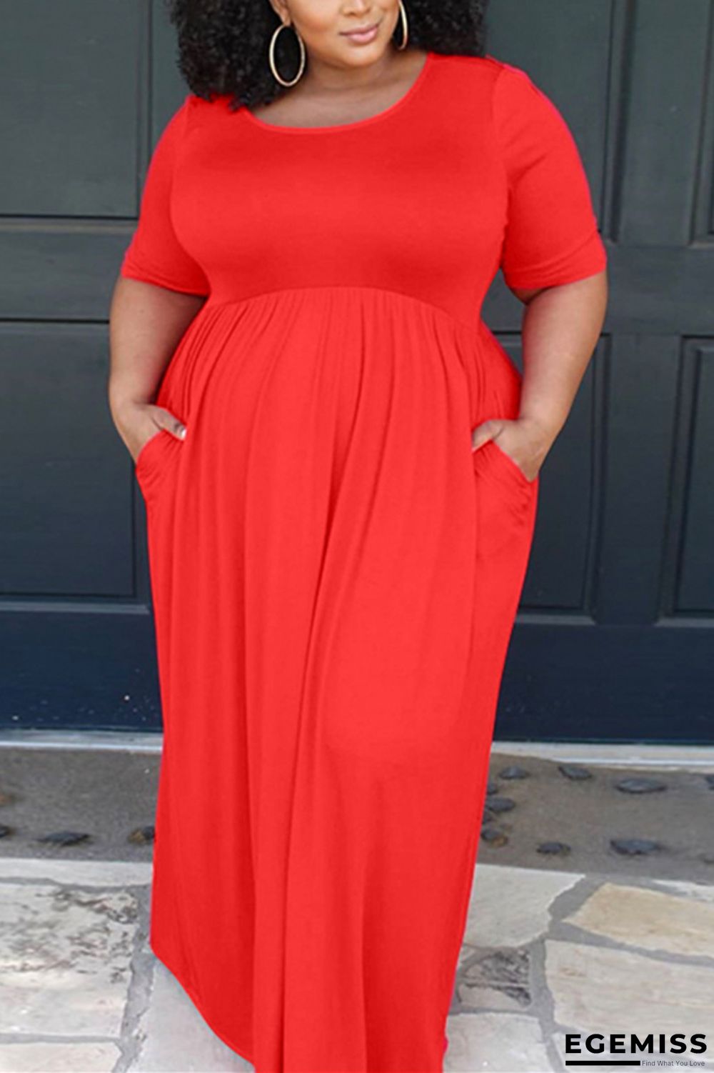 Red Fashion Sexy Plus Size Short Sleeve Dress | EGEMISS