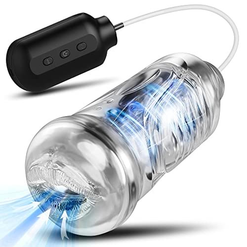 Automatic Sucking Male Masturbators with 7 Vibration & Suction Modes,Transparent Male Stroker Blowjob Stimulation Sex Toy,Realistic Vibrating Elastic Masturbator with Clear 3D Textured Tight Vaginal