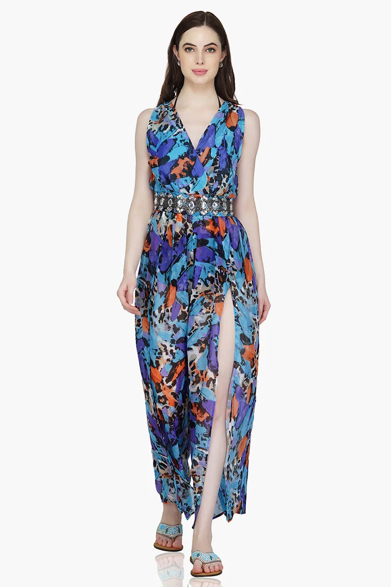 Riviera Animal Print Embellished Jumpsuit
