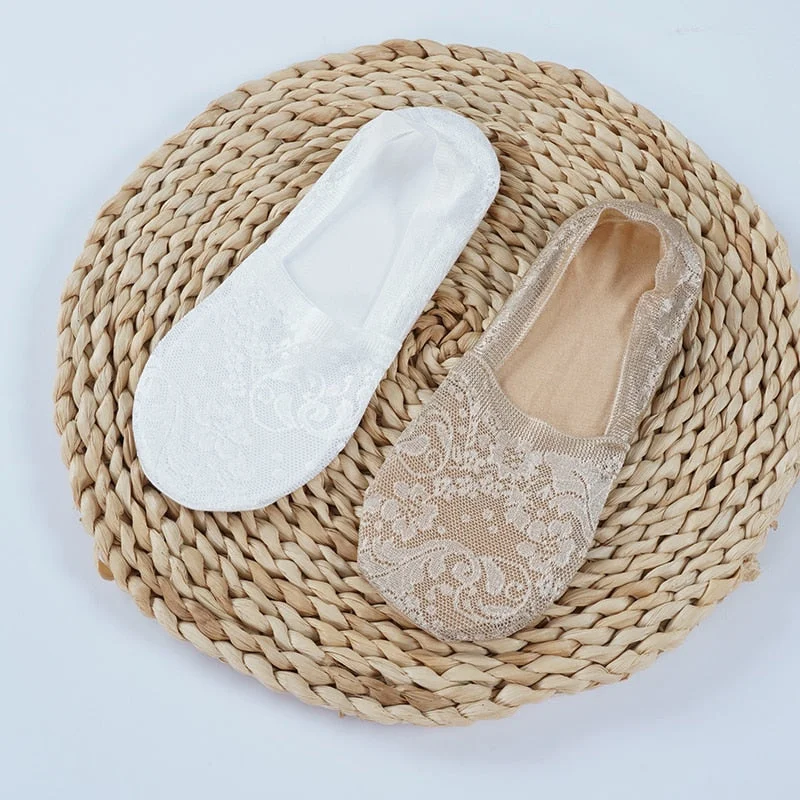 1/2 Pairs Fashion Women Girls Summer Socks Style Lace Flower No Show Short Sock Antiskid Invisible Ankle 2021 Sox Sock Slippers