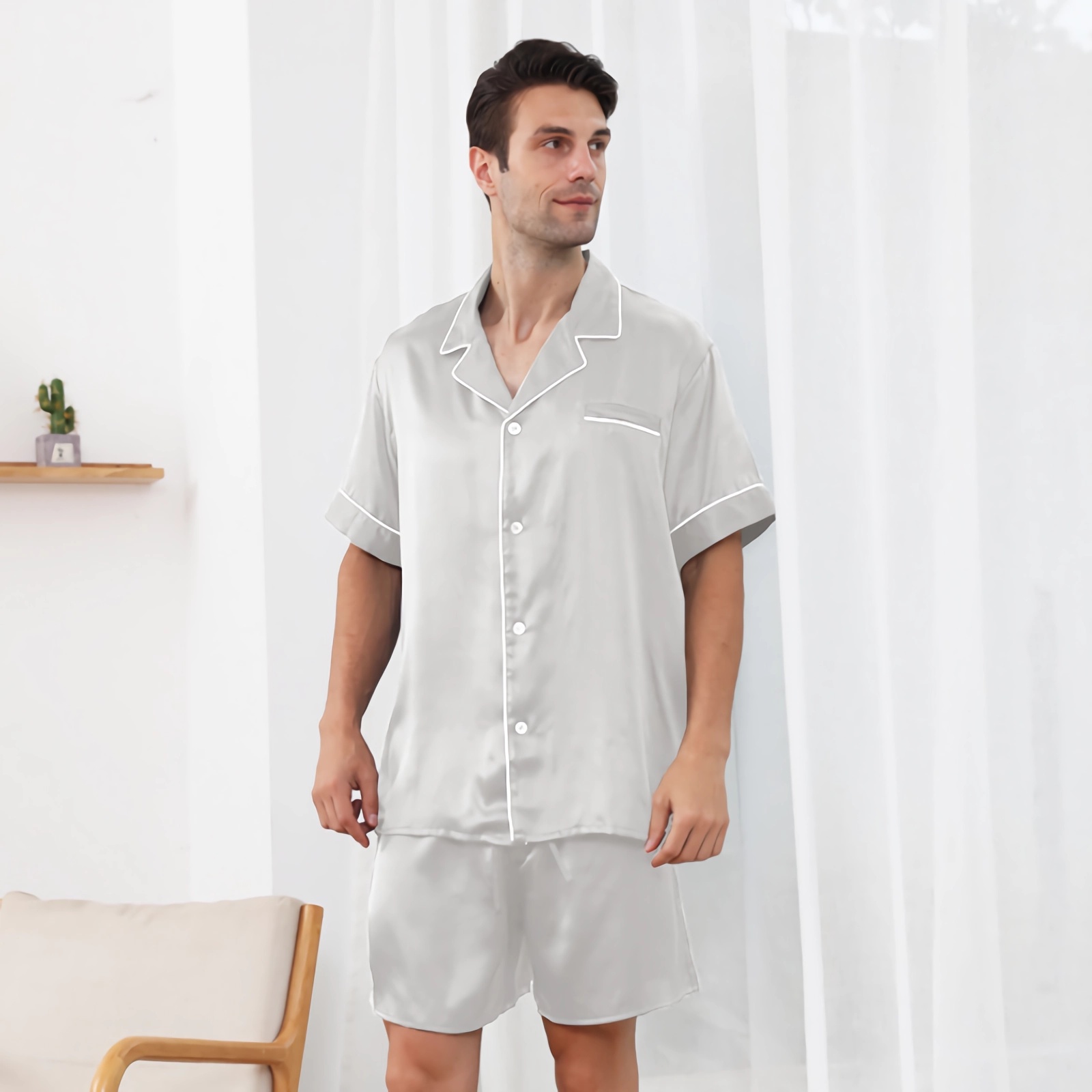 22 Momme Classic Men's Silk Pajamas Short Set REAL SILK LIFE